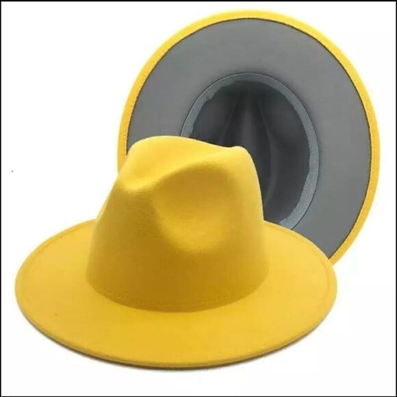 Accessories - Yellow with Gray base Fedora Hat